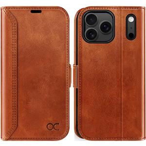 OCASE Compatible with iPhone 17 Pro Wallet Case, PU Leather Flip Folio Case with Card Holders RFID Blocking Kickstand [Shockproof TPU Inner Shell] Phone Cover 6.3 Inch 2025, Retro Brown
