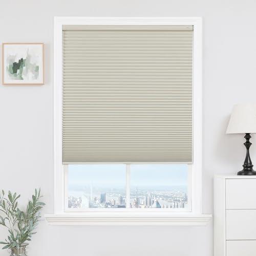 Joydeco No Tools No Drill Window Blinds for Indoor Windows, Blackout Shades Cellular Shades Cordless, No Drill Blinds for Windows, Window Shades for Home, Bedrooms, Doors (Beige, 40" W x 64" H)