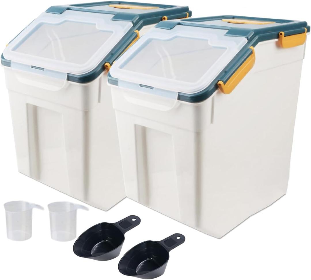 Large Flour Storage Container Bin 50lb, 2Pack Airtight Rice Storage Containers with Wheels Seal Locking Lid, BPA Free with Measuring Cup&Scoop for Flour, Rice, Grain(Blue)