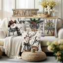 Rustic Christmas Holiday Throw Pillow Covers 18x18 Couch Cushion Covers, Pastel Country Striped Decorations for Porch Home, Xmas Reindeer Tree Snowman Farmhouse Pillow Cases Winter Decor Set of 4