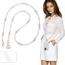 Phone Chain Crossbody Pearl Strap,Pearl Beaded Chain Shoulder Crossbody Lanyard with Phone Tether Patches Compatible with Most Phones Bag Purse (F)