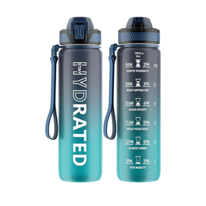 Water Bottle with Straw, 32oz Motivational Water Bottles with Time Marker to Drink, Tritan BPA Free, 1L Sports Water Bottle with Carry Strap LeakProof for Women Gym Fitness Outdoor (1 Pack)