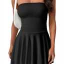 OQQ Womens Strapless Mini Dress Tube Top Corset Dress Ruched Waist Flowy A Line Cocktail Party Dress Going Out Club Night Out, XL