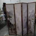 4 Panel Room Divider, 5.6 ft Tall Blackout Folding Privacy Screen - Double-Sided Freestanding Partition Wall with Different Patterns, Ink-wash Mountain Landscape for Home Office (67"H x 63"W)
