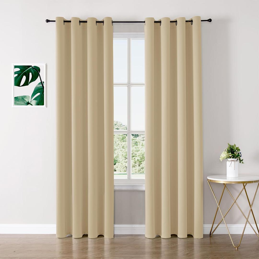 ChrisDowa Blackout Curtains 120 inches Long for Bedroom - 2 Panels Set Grommet Thermal Insulated Room Darkening Curtains for Living Room (Biscotti Beige, 52 x 120 Inch)