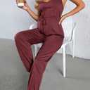 OYOANGLE Women's Maternity V Neck Adjustable Spaghetti Straps Sleeveless Knot Wide Leg Long Pants Casual Jumpsuit (Black, XXXL)