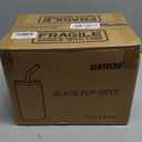 20 Oz Drinking Glasses with Bamboo Lids and Glass Straw - 6 Pcs Glass Cups Beer Ice Coffee Glasses Cute Aesthetic Cup Great for Coffee Bar Accessories Include 2 Cleaning Brushes