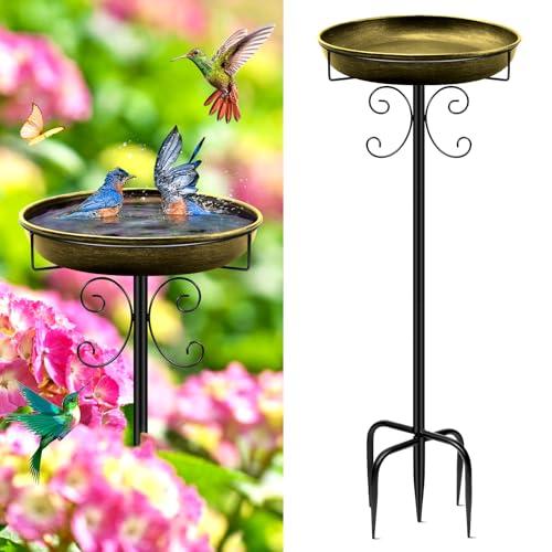 Daoeny 35In Metal Bird Bath for Outside, Vintage Bird Bath Bowl, Detachable Birdbath & Birdfeeder with 5 Prongs Base Stake, Bird Baths for Outdoors Garden Yard Lawn Decor (Antique Golden)