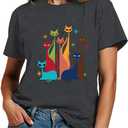 Graphic Tees for Women Casual Cute Tops Funny Printed Soft Shirts Summer Short Sleeve (Beige, XXL)