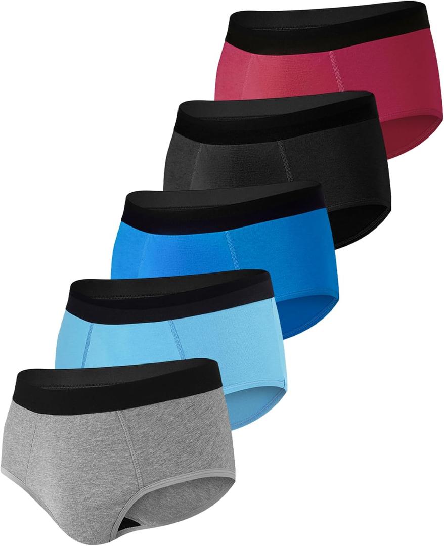 Men's Incontinence Underwear - Washable & Reusable Leakproof High Absorbent, Cotton, Briefs, 150ML 5 Pack (Multicolor01, Large)