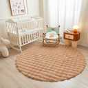 Coffee Round Rabbit Plush Rug for Bedroom Living Room Sofa,6'X6' Faux Fur Fluffy Shaggy Circle for Kids Teen Girls,Furry Carpet Circular for Nursery Baby