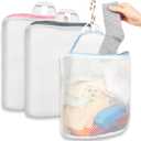 3Pcs Hanging Laundry Bags for Socks with S Hooks, 3 Color Mesh Laundry Bags for Washing Machine
