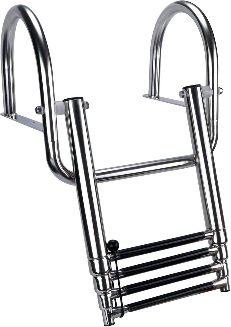 4 Steps Pontoon Boat Ladder, Stainless Steel Inboard Dock Ladder Marine Ladder