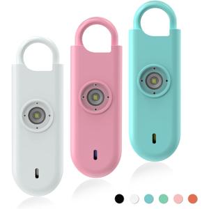 Fauxomor 140dB Personal Safety Alarm for Women, 3 Pack Safe Alarm Protection Keychain with Strobe Light & Low Battery Notice, Security Siren Self Defense for Seniors College Girls, White,Pink,Blue