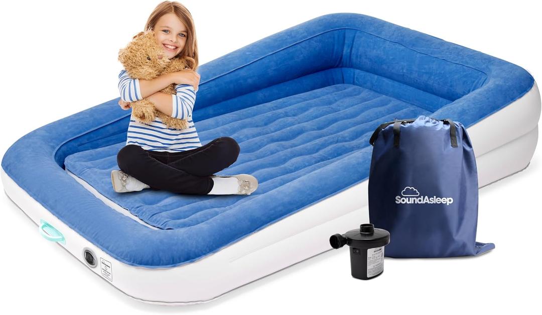 SoundAsleep Products Dream Series Kids Air Mattress Includes High Speed External Pump - Extra Tall Safety Bumpers - Portable, Toddler Blow up Bed for Kids (Blue)