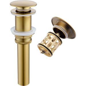 Bathroom Sink Pop Up Drain Without Overflow, Vessel Sink Drain with Detachable Filter Basket, Anti-Corrosion and Anti-Clogging Sink Pop Up Drain Stopper (Brushed Gold)