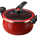 Nonstick Ceramic Coated Sauce Pan with Lid Black Crock Pot with Twist & Lock Handles, Micro Pressure Cooker Versatile Cookware for Stovetops, PFOA-Free Toxin-Free, Easy to Clean (RED, 5.5Quarts)