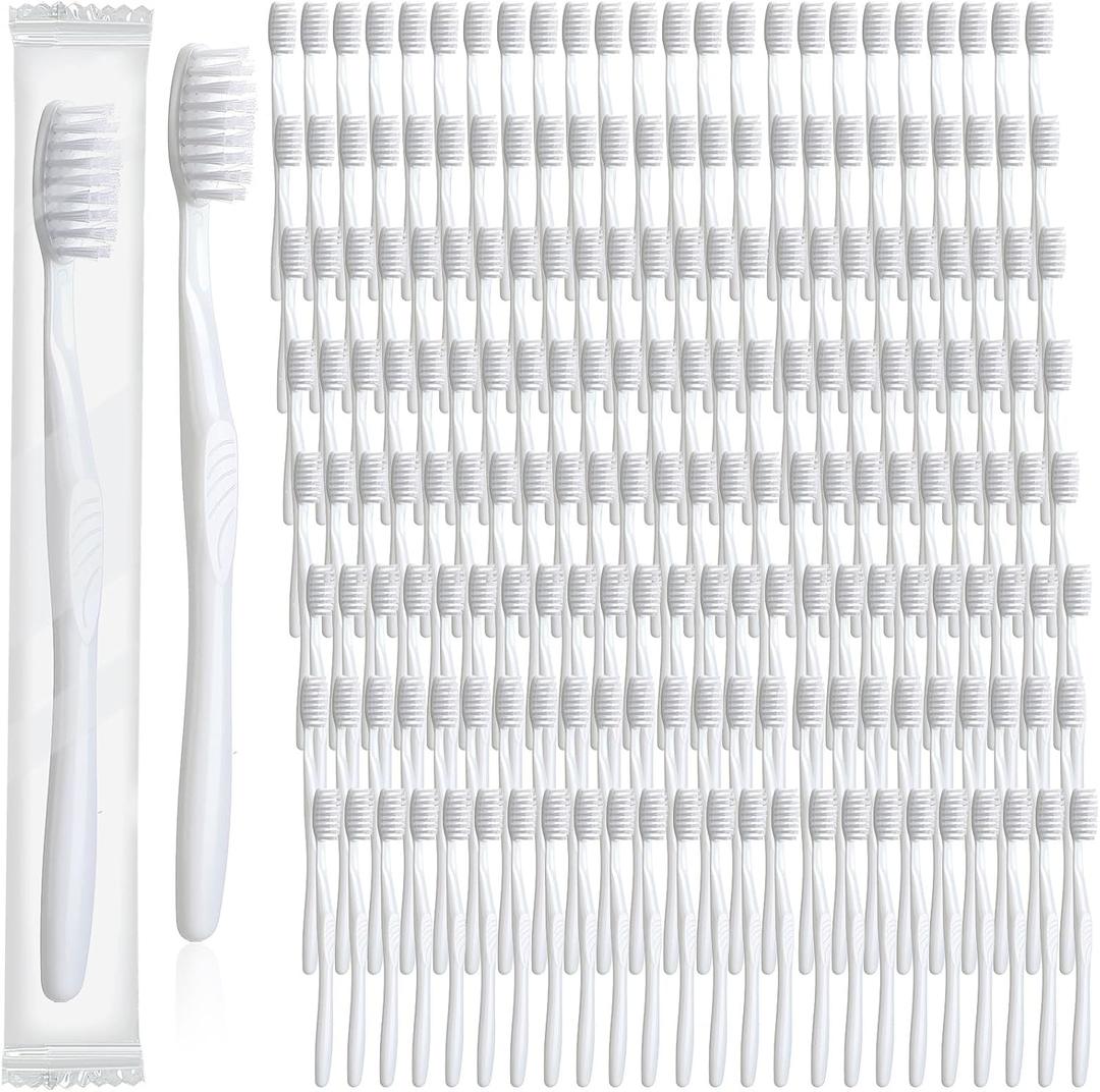 Tessco 500 Pcs Disposable Toothbrushes Individually Wrapped Soft Bristle Tooth Brush Set Travel Toothbrushes Bulk for Adults Oral Hygiene Dental Care Camping Guestroom Hotel(White)