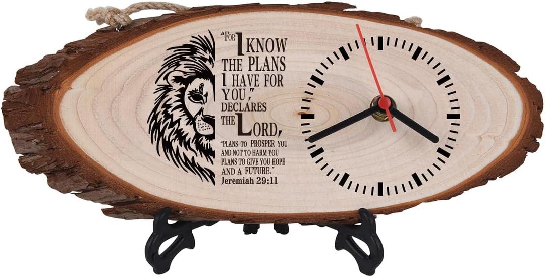 Christian Gifts,Wooden Clock,Desktop Clock,Wooden Silent Wall Clock,Religious Gifts Inspirational Gifts Bible Verse Gifts Birthday Gifts (Jeremiah 29:11)