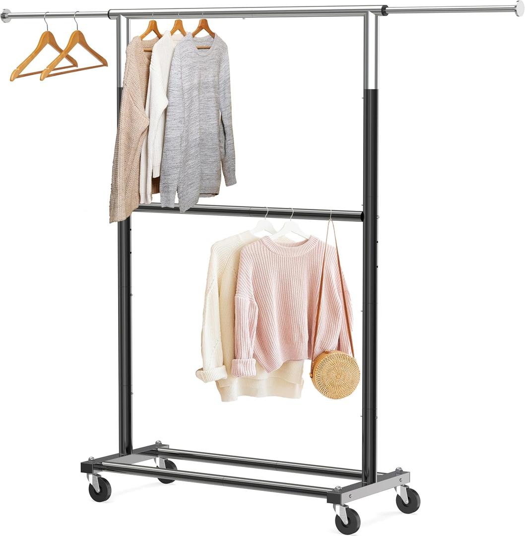 Simple Houseware Double Rod Garment Rack, Black