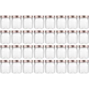 novelinks 8 oz Clear Plastic Jars with Airtight Lids, 32 Pack Plastic Mason Jars with Lids 8oz, Refillable Storage Slime Containers & Small Spice Jar for Kitchen Organization (32 Pack, Rose Gold)
