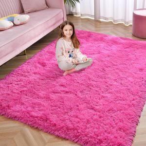 Softlife Hot Pink Area Rug for Bedroom, Fluffy Shag Plush 3x5 Rugs for Living Room Girls, Shaggy Throw Soft Fuzzy Small Kids Carpet for Floor Bedside Ultra Cozy Non-Slip Indoor Decor (3' x 5', Hotpink)