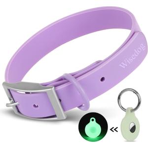 Wisedog Waterproof Dog Collar with Airtag Holder, Adjustable Soft Rubber Coated Webbing, Odor-Proof and Easy to Clean for Small Medium Large Dogs(S|8.5"-12.5" 4/5 in, Lilac)