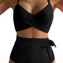 Dokotoo Women's High Waisted Floral Bikini Sets Swimsuit Suit for Women 2025 Tummy Control Bathing Suit Swimwear for Summer (Small, Black)