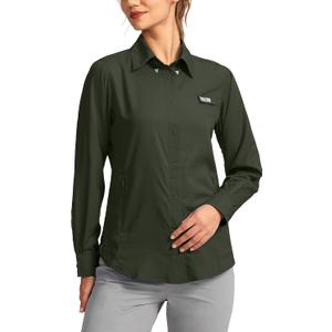 Womens Sun Protection Fishing Shirt with Zipper Pockets Lightweight SPF Long Sleeve Shirts for Hiking Safari (Green, S)