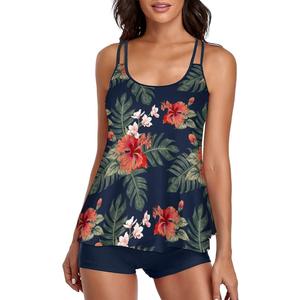 Urchics Womens 2025 Tankini Swimsuits Tummy Control Flowy Swimwear Two Piece Bathing Suits Swim Tank Top with Boyshorts, 2XL