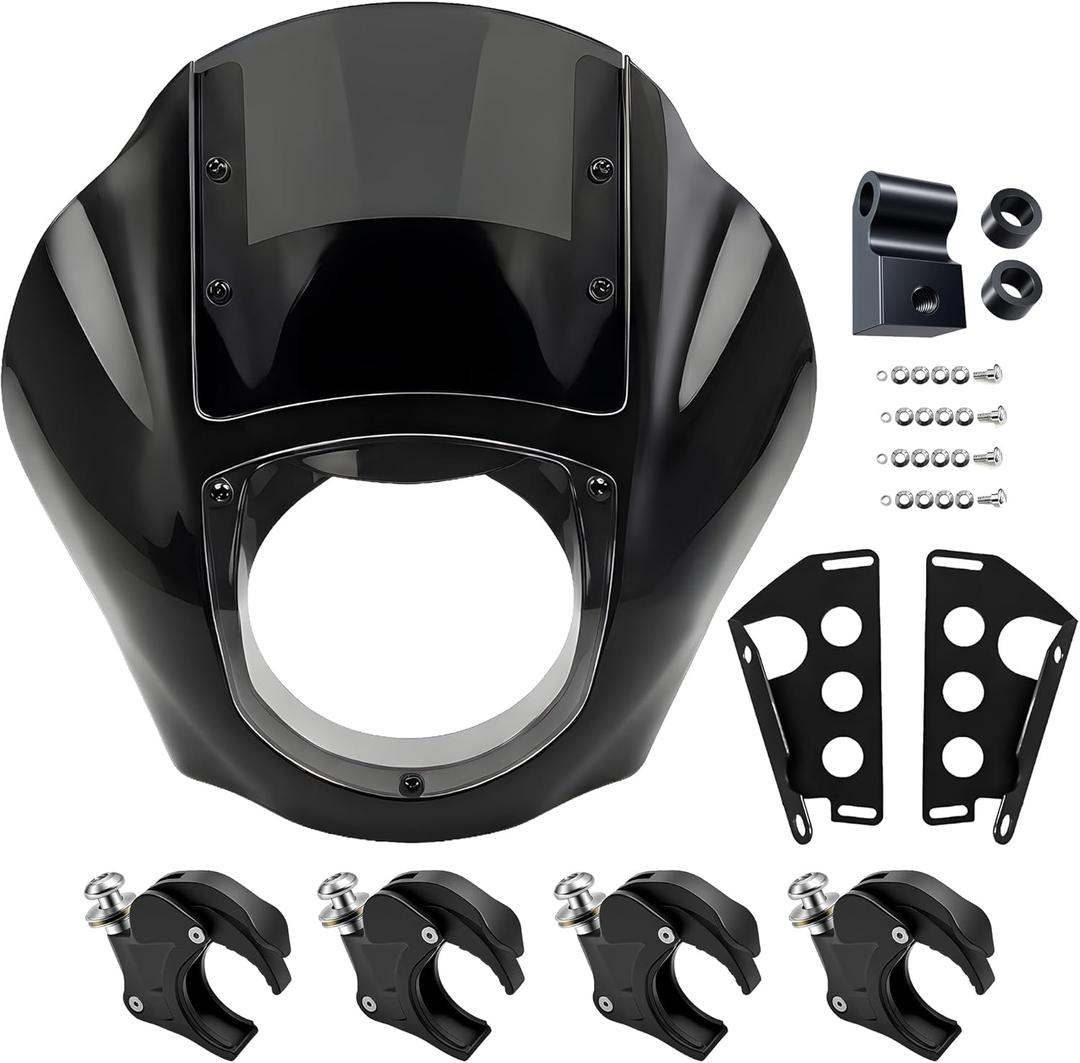 Quarter Fairing Windshield Kit for Harley Softail Street Bob FXBB FXBBS Softail Standard FXST 20182024, Motorcycle Front Fairing Two-Tone Windscreen, Quick-Release 49mm Fork Clamps