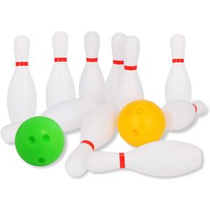 Liberry Kids Bowling Set, 10 Plastic Toy Bowling Pins & 2 Balls, Toddler Indoor Outdoor Sports Games, Educational Birthday Gifts for Boys Girls Ages 2 3 4 5 (White)