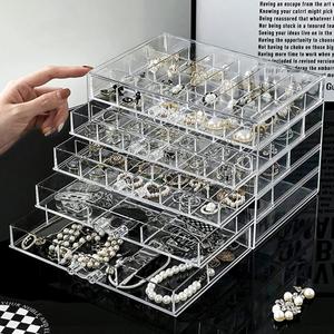 YUFONG Jewelry Boxes Earring Storage Box Organizer 5 Drawers Jewelry Organizer Acrylic Jewelry Storage Box Holder Compartment Transparent Display Storage Case Gift for Women Girls (84 Girds)