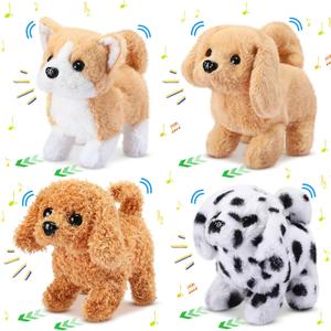 4 Pcs Interactive Dog Toys for Kids Realistic Hopping Dog Plush Electronic Walking Barking and Wagging Tail Puppy Toys for Valentines Day Classroom Kids Birthday Gift
