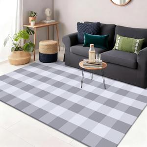 OLANLY Buffalo Plaid Rug 3' x 5'  Grey and White Cotton Checkered Doormat, Washable Indoor Outdoor Rug for Layered Front Porch, Kitchen, Entryway Decor