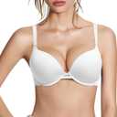 Push Up Thick Padded Plunge Underwire T Shirt Lace Bra Lift Support for Women Add One Cup Size 40A (White)