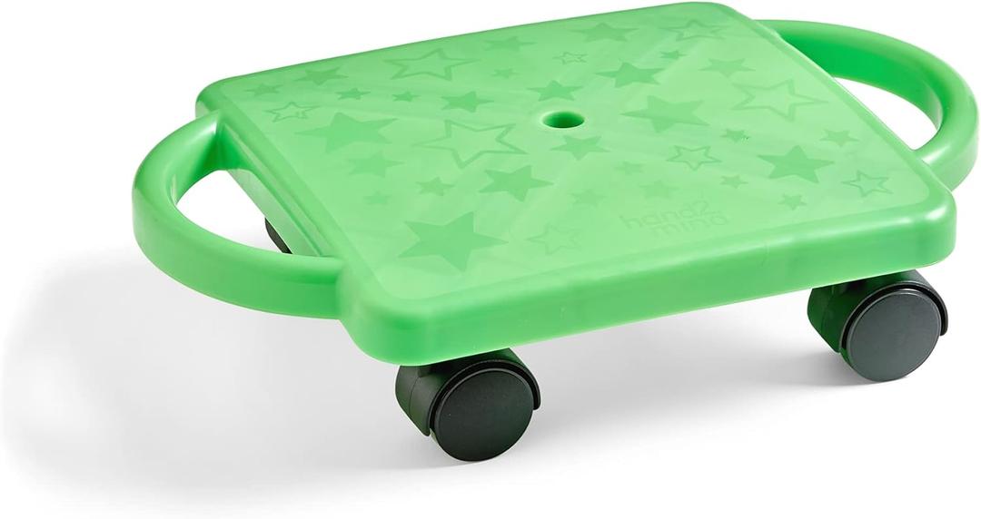 hand2mind Green Indoor Scooter Board with Handles, Sit Down Floor Scooter, Gym Activities for Kids, Indoor Sport Recess Games, Physical Education Equipment, Gross Motor Toys