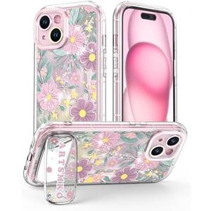 ARTSMKO Super Shiny Cute Purple Flower Phone Case: Fashion Mirror Bracket & Floral Leaf Design Compatible with iPhone 11, Suitable for Girls and Women (11)