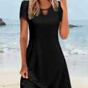 Zeagoo Women's Casual A-Line Dresses with Pockets Summer Floral Tshirt Dress Short Sleeve Mini Dress Flowy Sundresses (Black, XL)