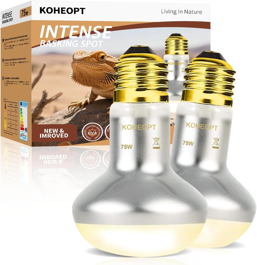 75W Reptile Heat Lamp Bulb 2-Pack,Complete Day & Night Basking Spot Light Combo Including Infrared Heat Lamp