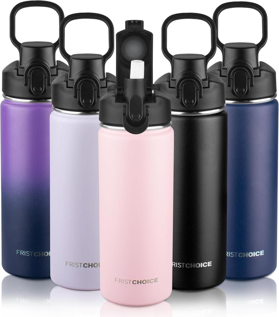 Insulated water bottle with Lid,18oz Stainless Steel Water Bottle for Boys,Girls,Double Wall Vacuum Wide Mouth Thermal Water Bottle for School,Travel,BPA-free and Leak-proof18oz,Pink