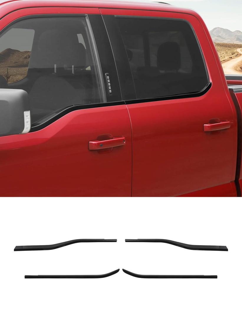 Savadicar 4-Piece Black Window Beltline Trim Cover for 2021-Present Ford F150, Window Sill Overlay Accent, Exterior Styling Upgrade Accessories