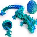3D Printed Dragon Egg with 12" Dragon Inside - Flexible Crystal Dinosaur, Easter Egg, Easter Basket Stuffers,Desk Fidget Toy, Figure Decor(Green Mix Blue)