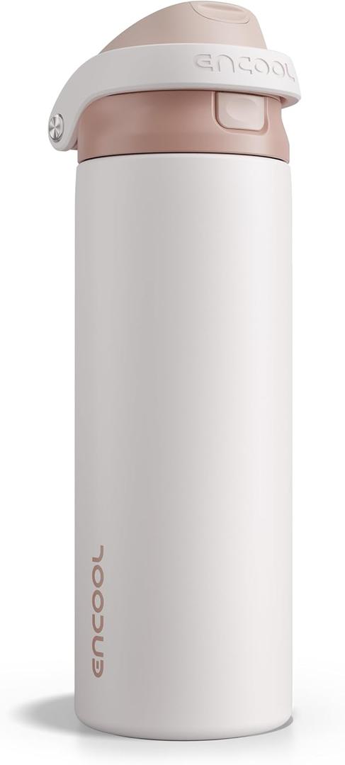 ENCOOL Leakproof Insulated Water Bottle with Straw Dual-Sip Water Bottle Bag-Safe Design for Work, Commute & Gym  Keeps Drinks Cold All Day, 24 oz, Coffee White