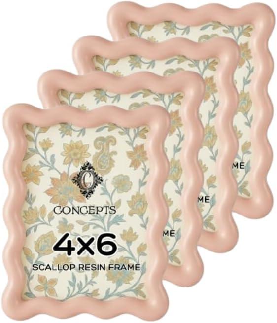 Concepts 4x6 Pink Scallop Resin Picture Frame with Tempered Glass (Pack of 4)