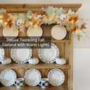 Neutral Fall Garland for Mantle Fireplace - 2 Pack Toatal 18Ft Outdoor Autumn Leaves Decor for Home Front Door with Pumpkins Indoor Maple for Farmhouse Stairs Porch Halloween Thanksgiving Decorations (9Ft)