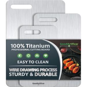 Titanium Cutting Boards Set of 3, 100% Pure Titanium Kitchen Cutting Board, Double-Sided Non-Toxic Cutting Board, Ideal for Slicing and Dicing Meats, Features Handle, Dishwasher Safe (Silver)