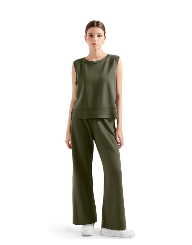 SUUKSESS Women 2 Piece Lounge Matching Sets Wide Leg Sweatpants Sleeveless Tops XS