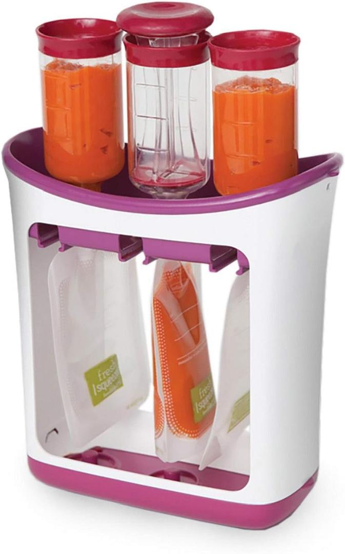 Infantino Squeeze Station, Baby Food Maker & Pouch Filler, Fill 3 Reusable Pouches at Once, Easy to Use, Dishwasher Safe, Homemade Baby Food Prep Essential, Purple