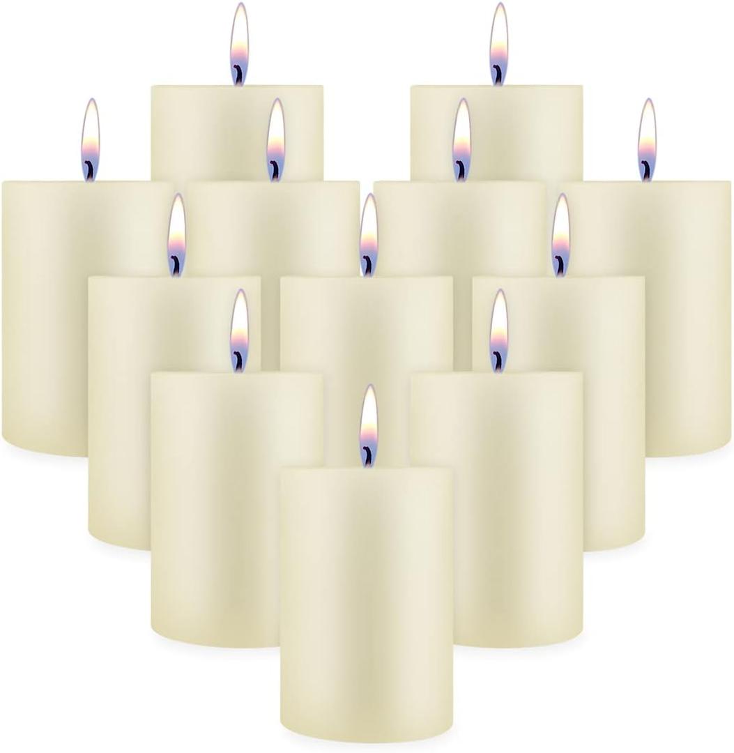Ivory Pillar Candles 2x3 Inches  12 Pack Unscented Dripless & Smokeless Candles, 15-Hour Burn Time, Premium Quality for Weddings, Dinners, Home Dcor & Gifts